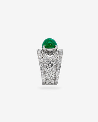 Callas Ring Emerald Cabochon & Diamonds White Gold