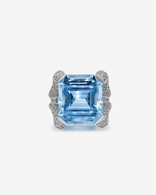Cocktail Ring Aquamarine & Diamonds White Gold