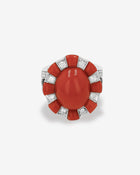 Coral Ring Cabochon & Diamonds White Gold